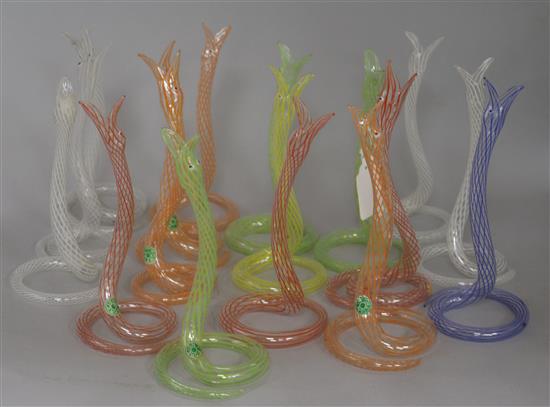 A collection of glass studio, snakes and vase